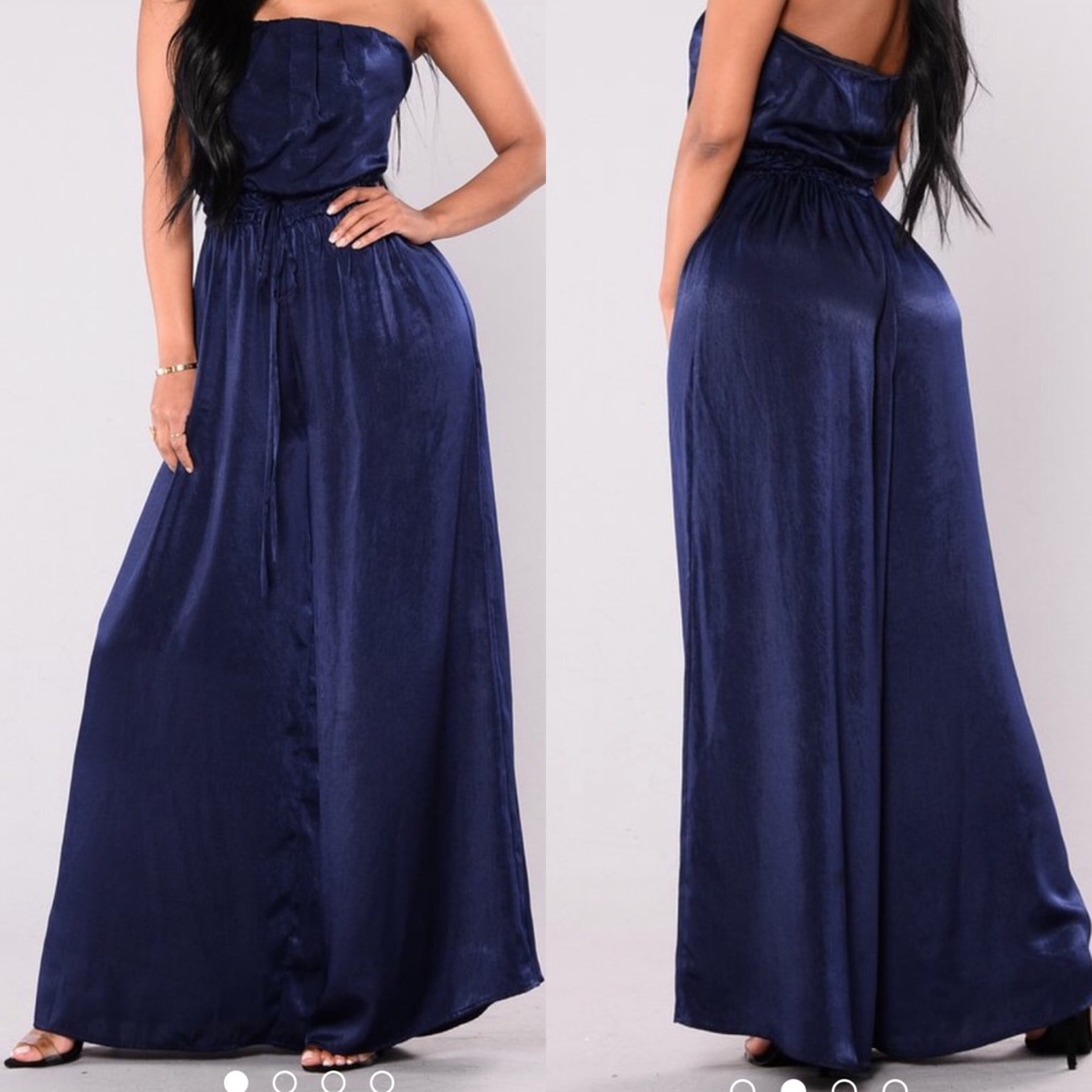 Fashion Nova Satin strapless wide leg jumpsuit